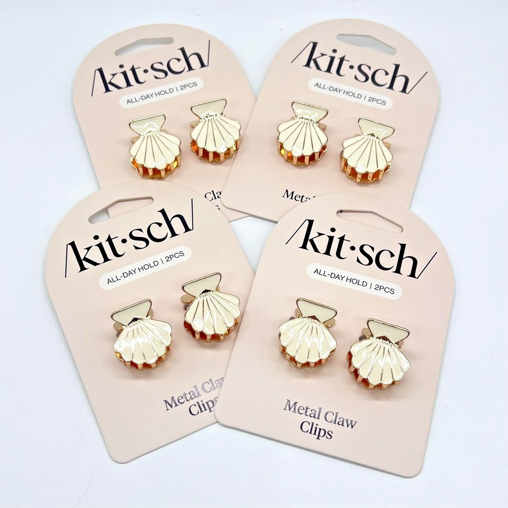 Kitsch Claw Clips Metal Clam Shell Gold Tone Cream Hair Clips 2pc Set Lot Of 4